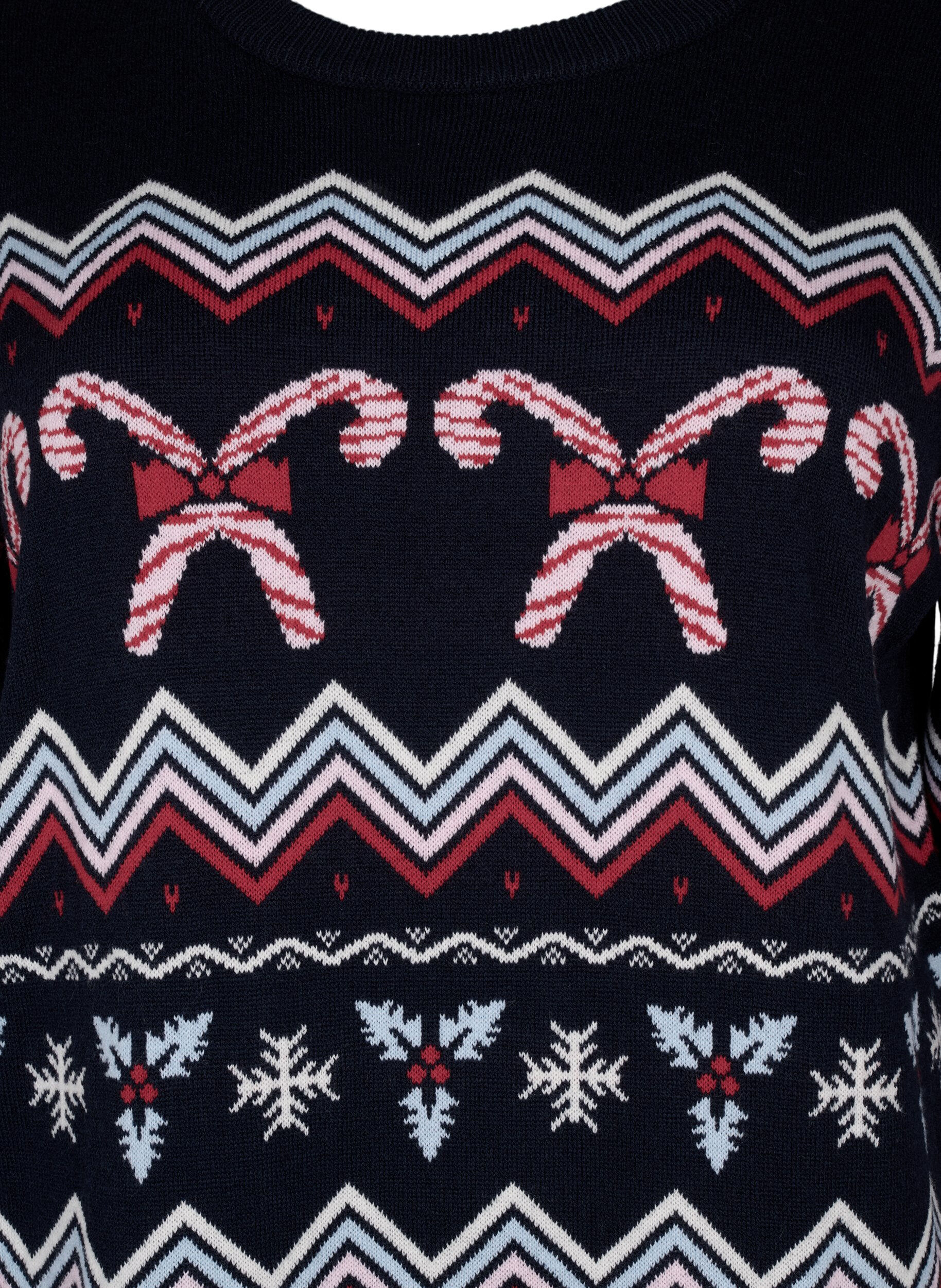 Zizzi Strickkleid mit Weihnachtsmotiv und langen &Auml;rmeln, Navy Blazer Comb, Packshot image number 2