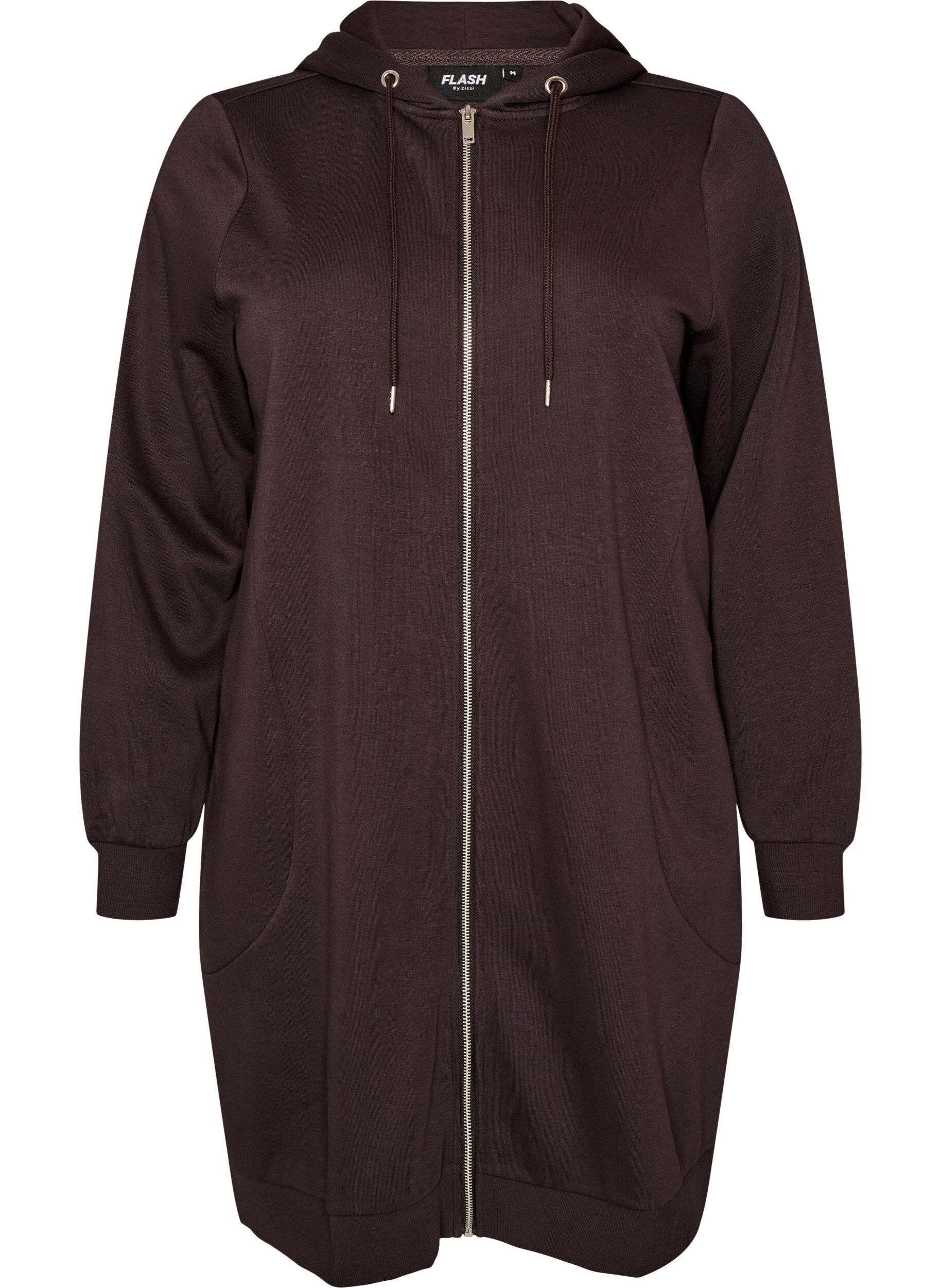 ZizziLanger Hoodie mit Rei&szlig;verschluss und Taschen, Braun, Packshot image number 0