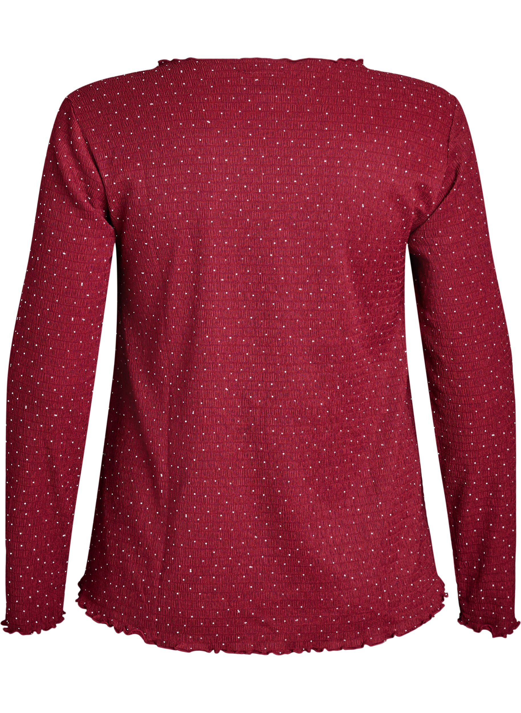 Zizzi Lang&auml;rmelige Bluse mit Strasssteinen, Dunkles Bordeaux, Packshot image number 1