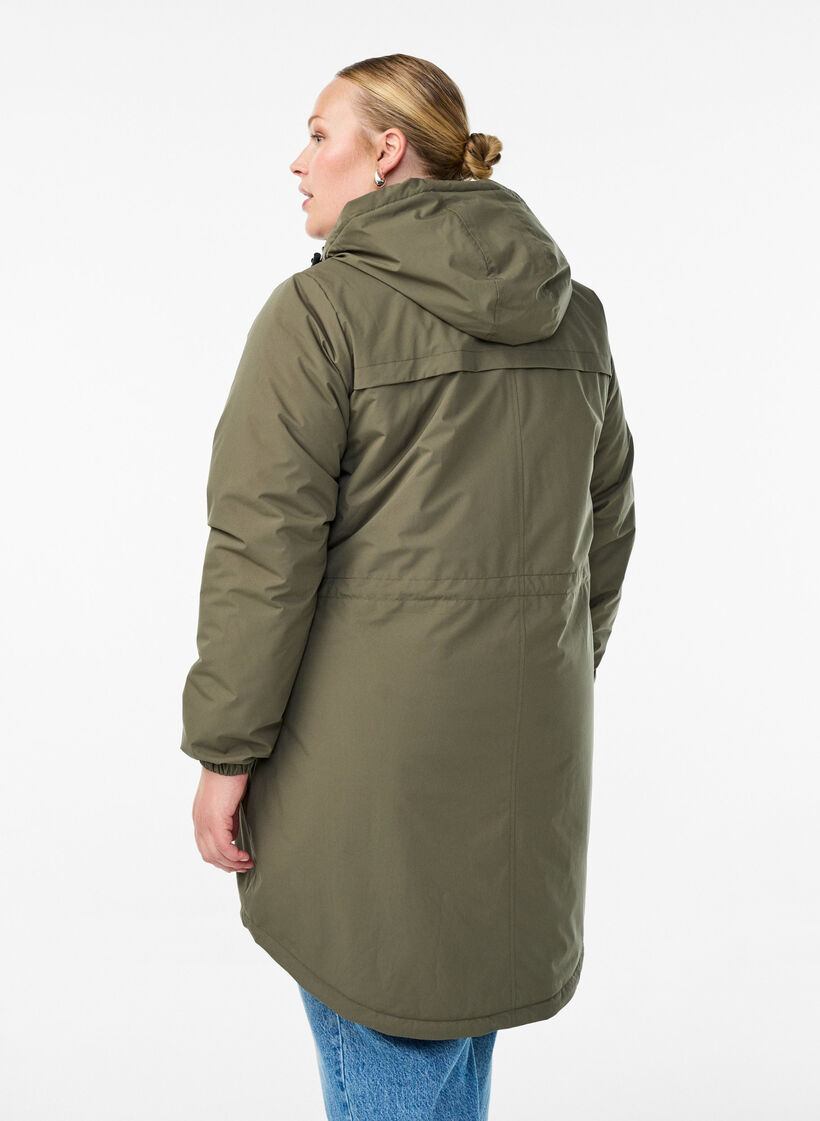 Leichter gepolsterter Parka mit Kapuze, Gr&uuml;n, Model image number 2