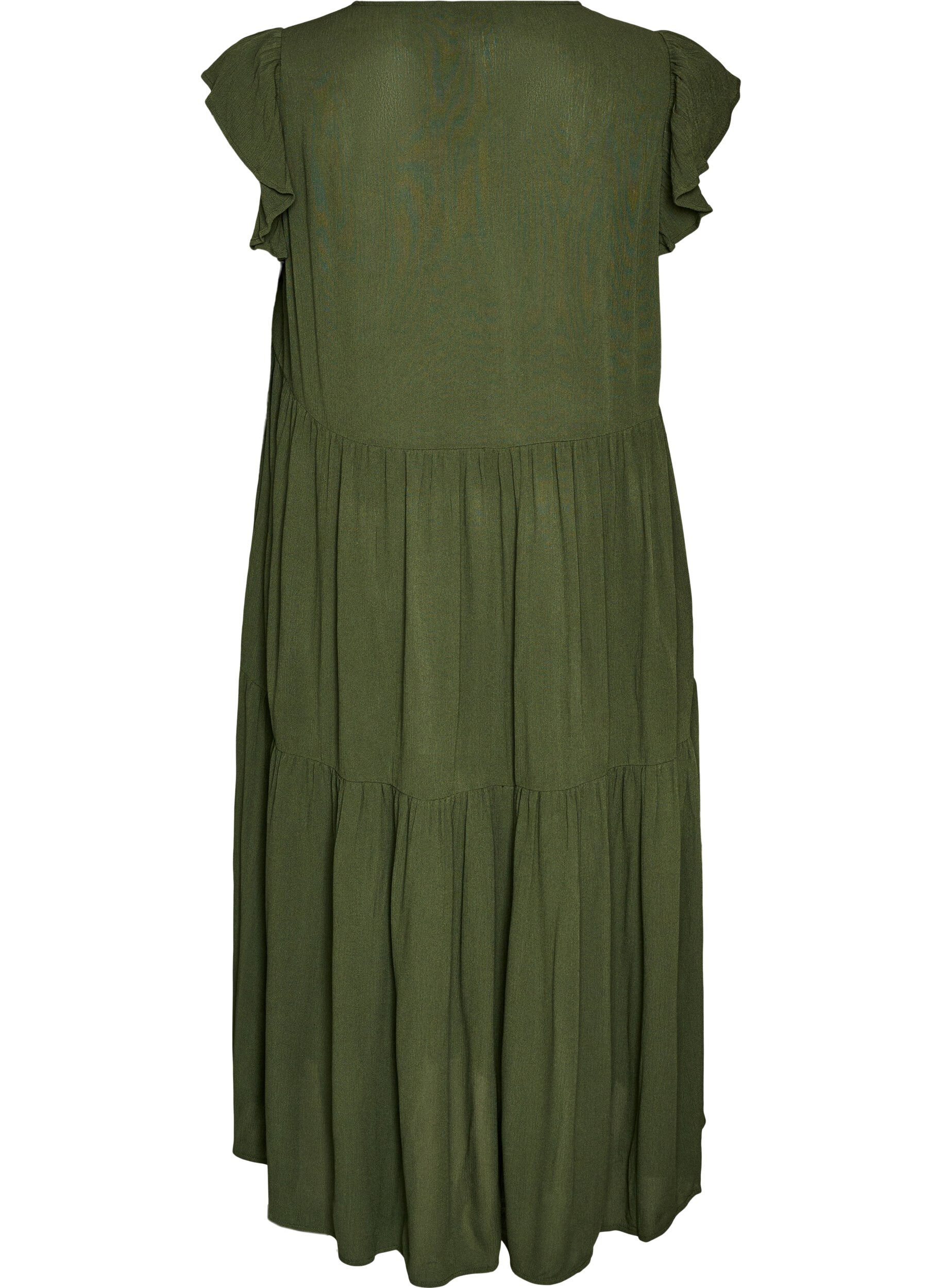 ZizziMidikleid aus Viskose mit R&uuml;schen&auml;rmeln, Gr&uuml;n, Packshot image number 1
