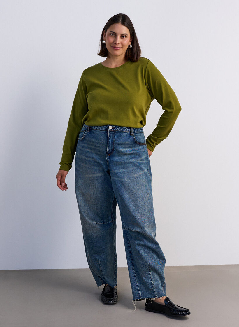 Langarm-Basic-T-Shirt mit Rundhalsausschnitt, Gr&uuml;n, Model image number 1
