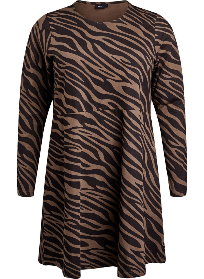 Langärmeliges Kleid mit Rundhalsausschnitt und Zebraprint, Walnut Zebra, Packshot image number 0