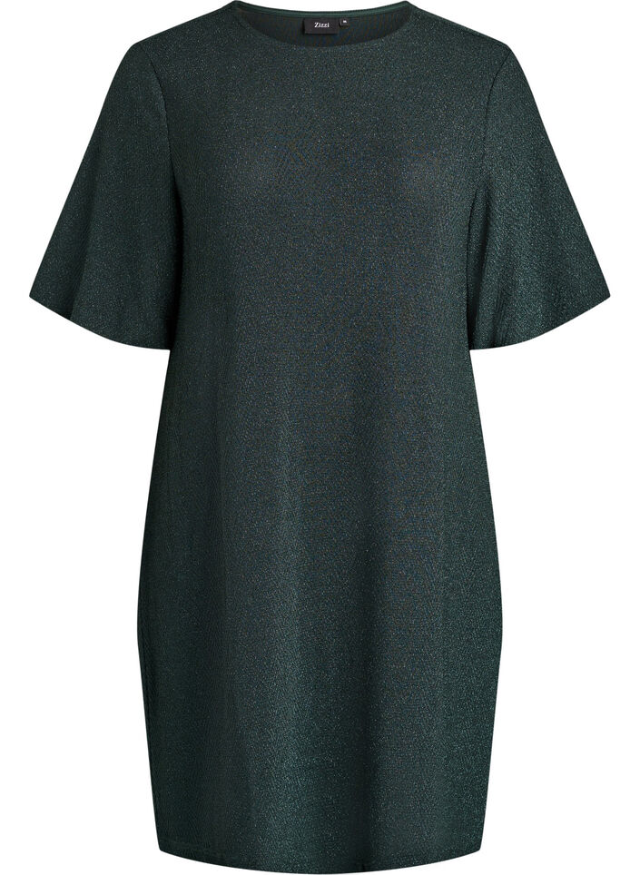 Kurzes Kleid mit Glitzermuster, Grün, Packshot image number 0
