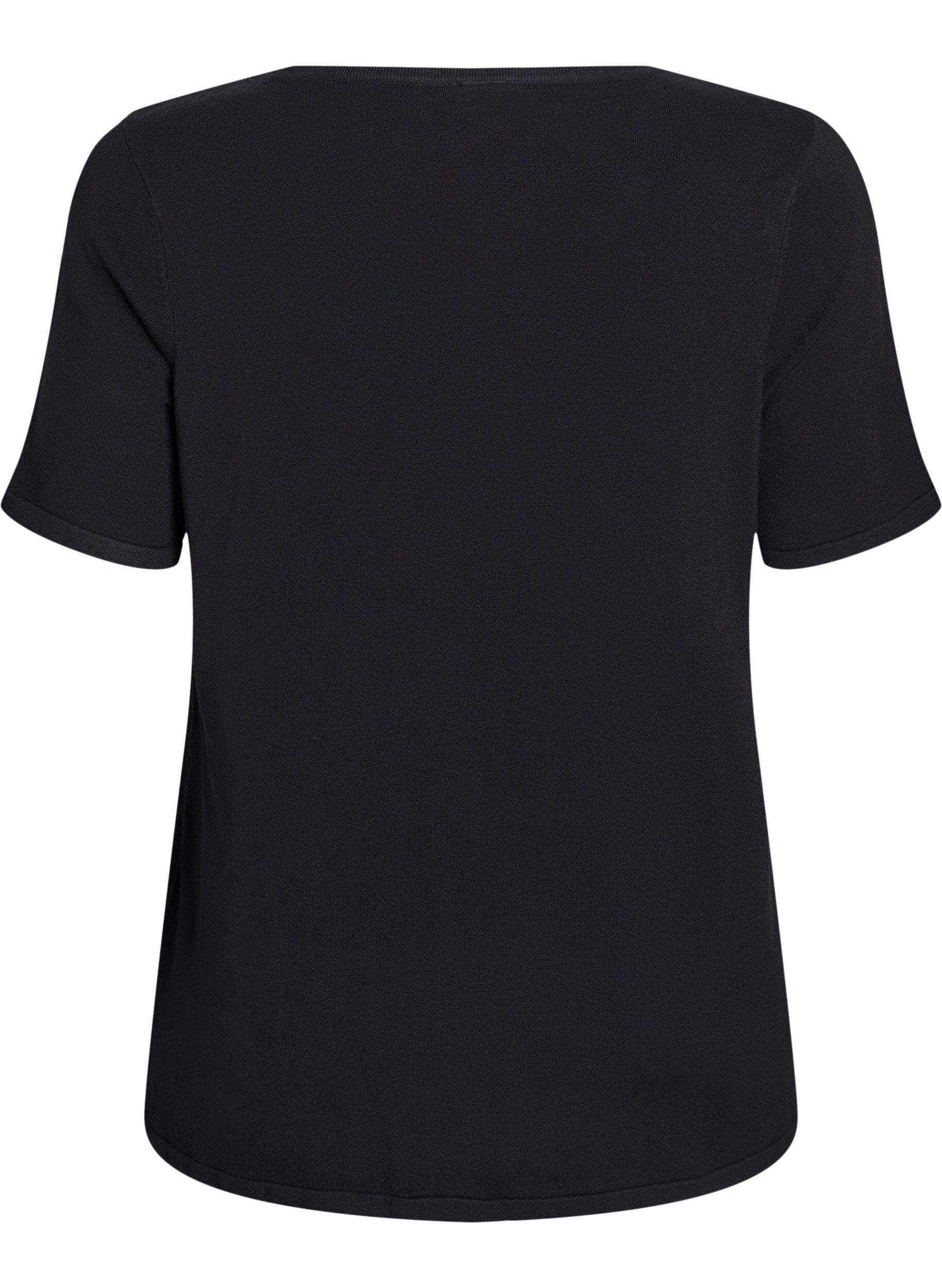 Zizzi Kurz&auml;rmelige Strickbluse aus Viskose, Schwarz, Packshot image number 1
