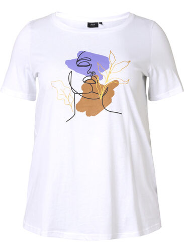T-Shirt aus Baumwolle mit Rundhalsausschnitt und Print, Bright White FACE, Packshot image number 0
