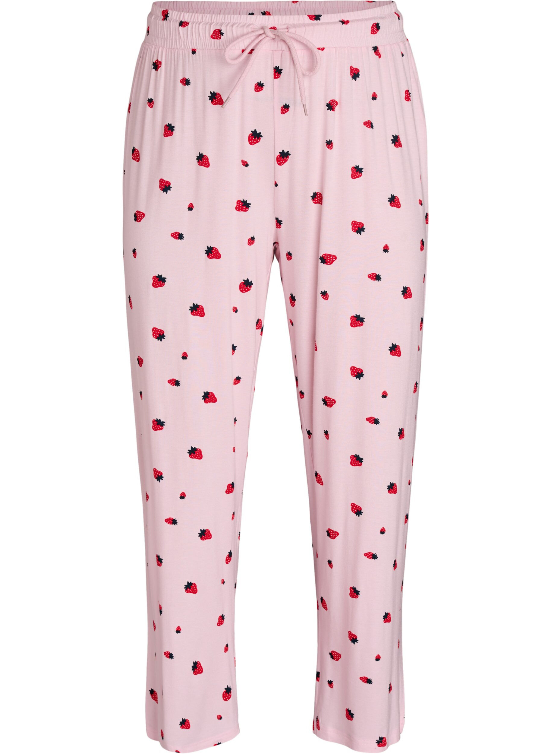 Zizzi Pyjamahose aus weichem Jersey mit hoher Taille und Frucht-Print, Rot, Packshot image number 0