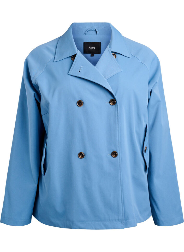 Kurzer Trenchcoat mit Taschen, Blau, Packshot image number 0