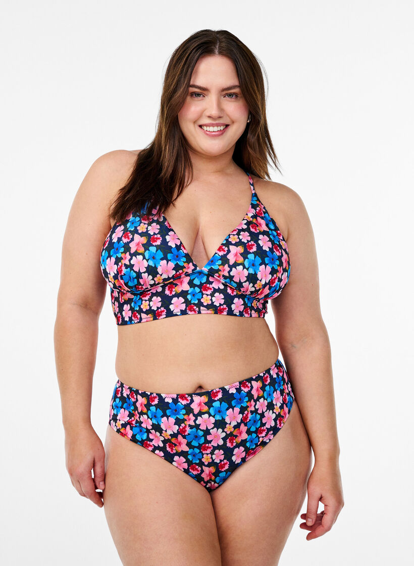Gebl&uuml;mte Brazilian-Bikinihose, Rot, Model image number 0
