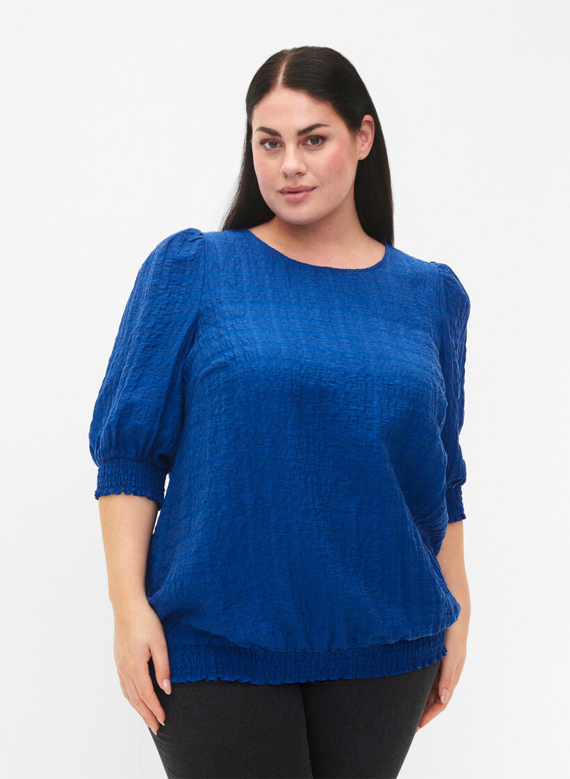 Smock Bluse mit Lyocell (TENCEL™), Strong Blue, Model image number 0