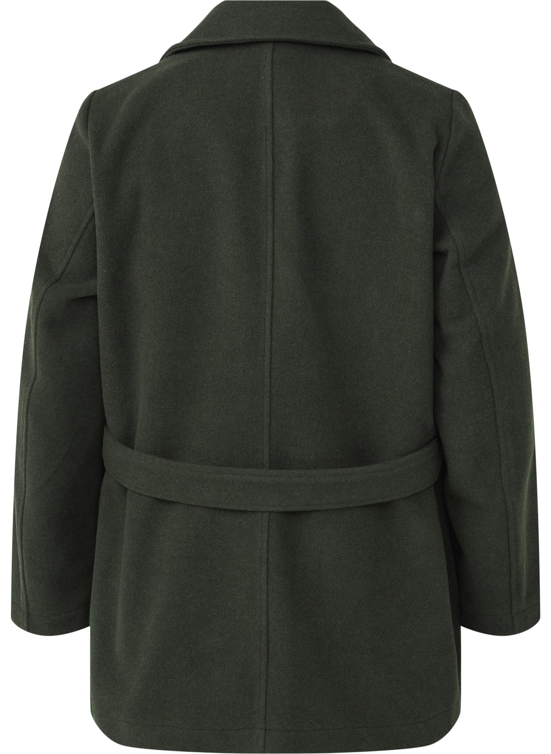 Zizzi Kurze Wolljacke mit G&uuml;rtel, Forest Night Mel., Packshot image number 1