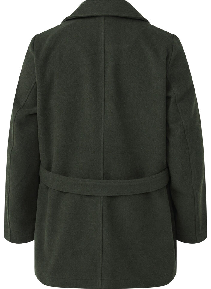 Kurze Wolljacke mit Gürtel, Forest Night Mel., Packshot image number 1