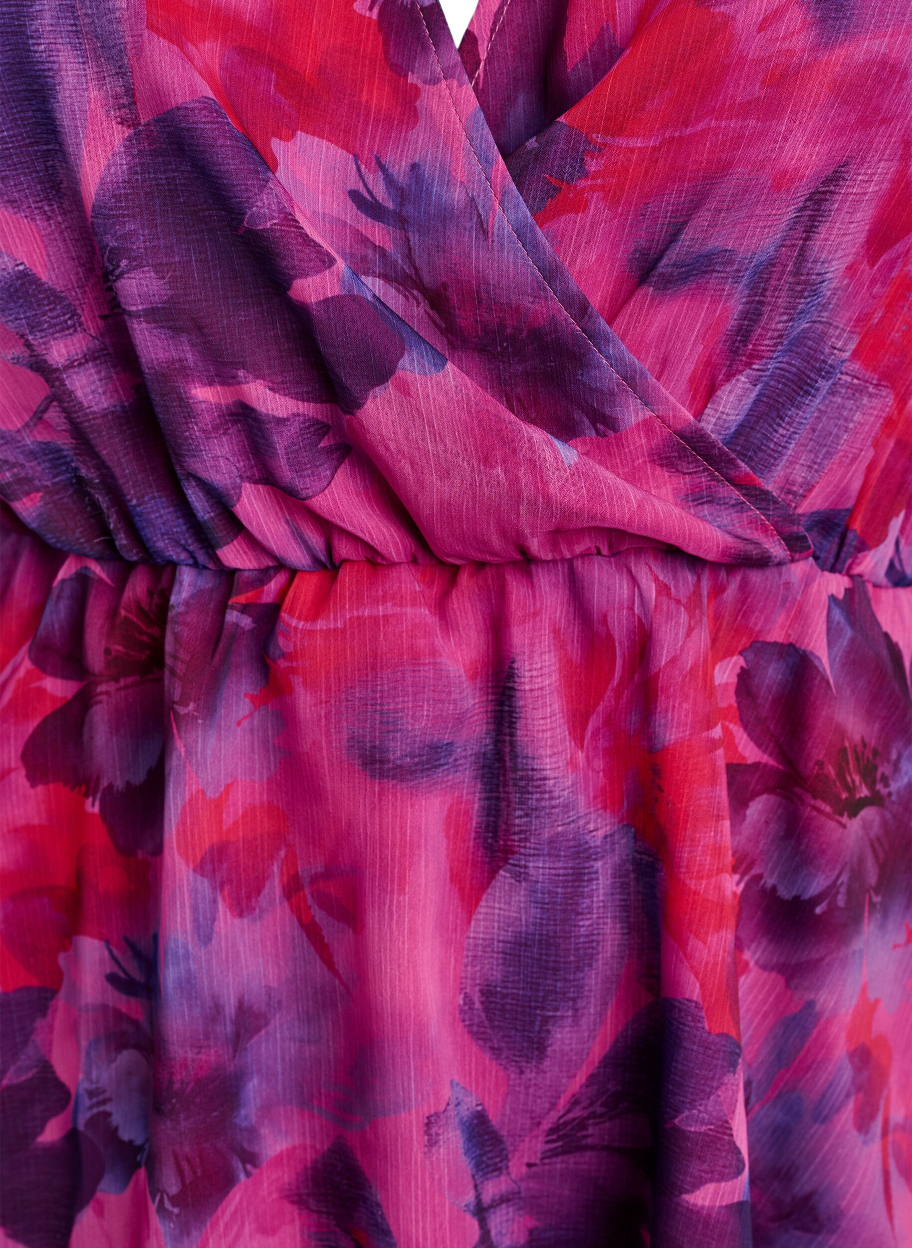 ZizziGebl&uuml;mte Chiffonbluse mit kurzen &Auml;rmeln, Rot, Packshot image number 2