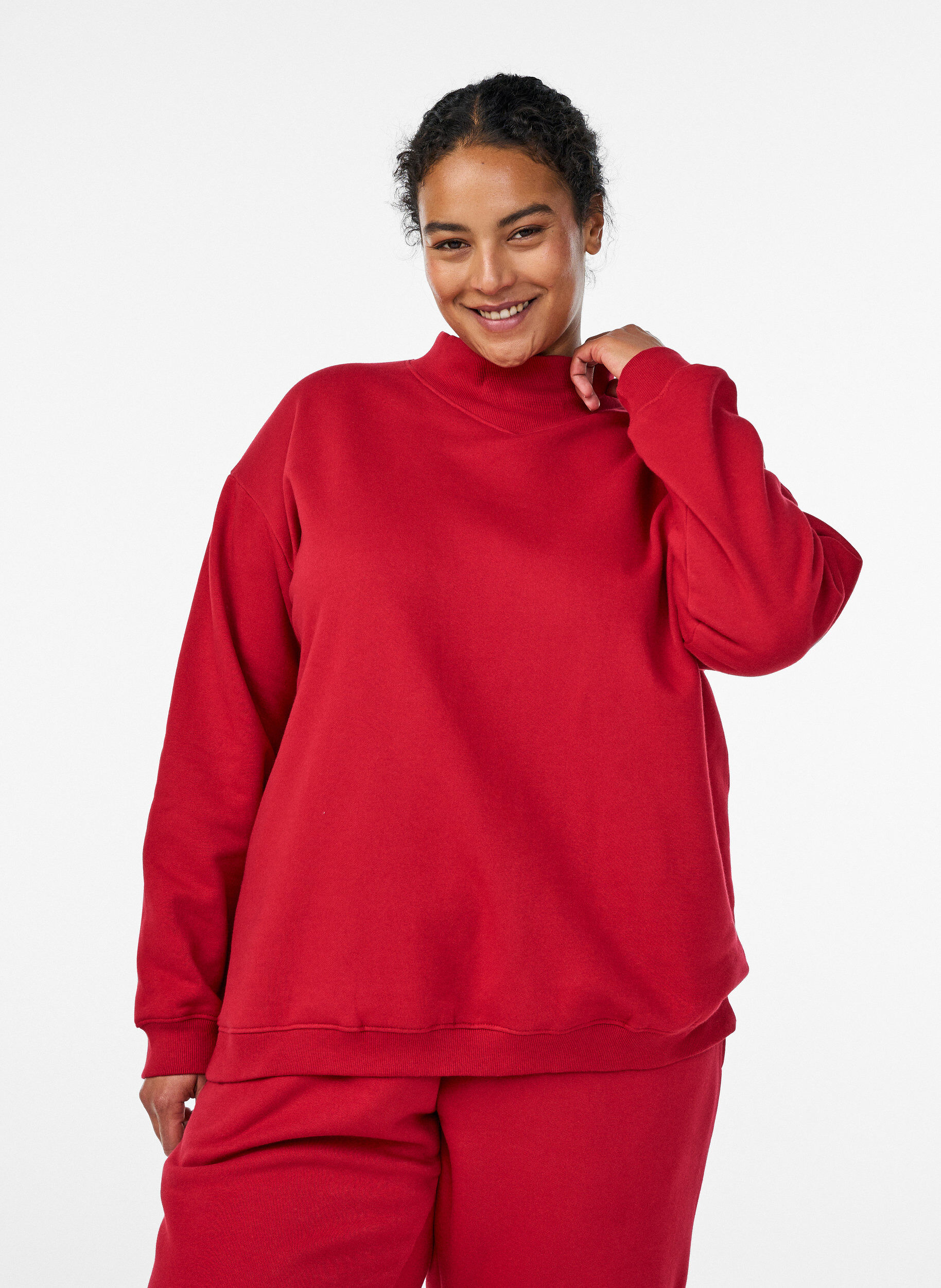 Zizzi Sweatshirt mit hohem Kragen und langen &Auml;rmeln, Rot, Model image number 0