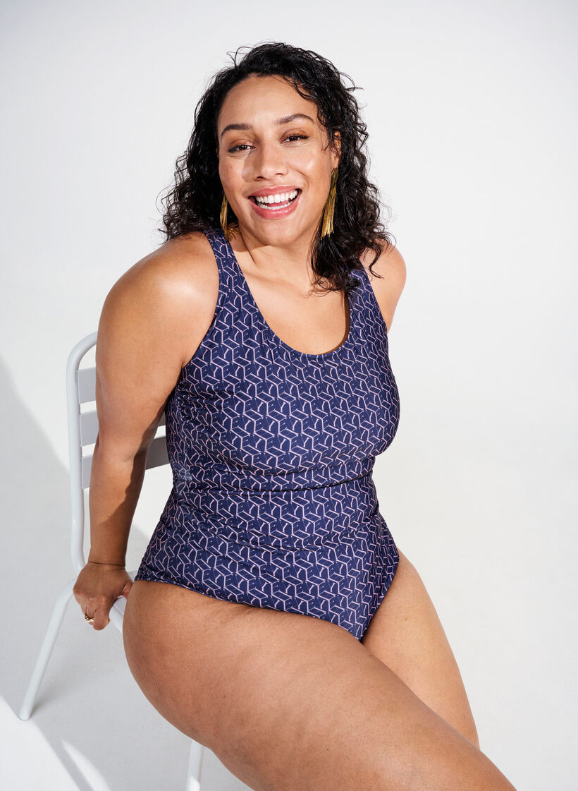 Badeanzug mit Print und Kreuz am Rücken, Text Print, Image image number 0