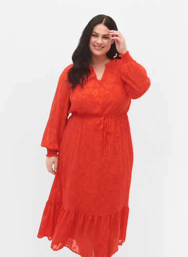 Langärmliges Midi-Kleid im Jacquard-Look, Orange.com, Model image number 2