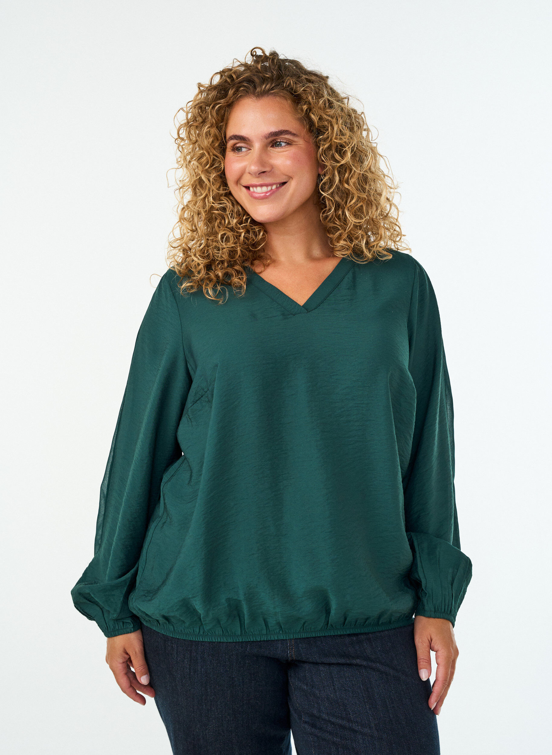 ZizziBluse mit Balloneffekt und Chiffondetails, Gr&uuml;n, Model image number 0