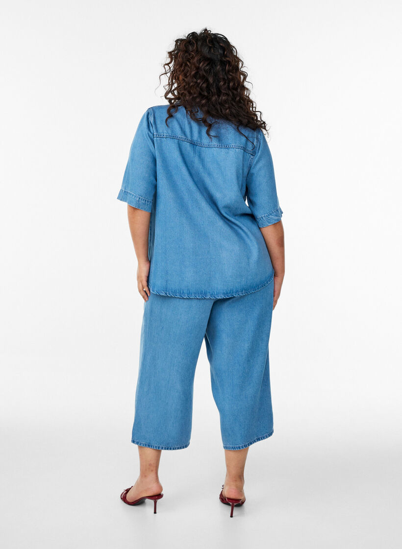 Kurz&auml;rmeliges Hemd aus Lyocell in Jeans-Optik, Blau, Model image number 2