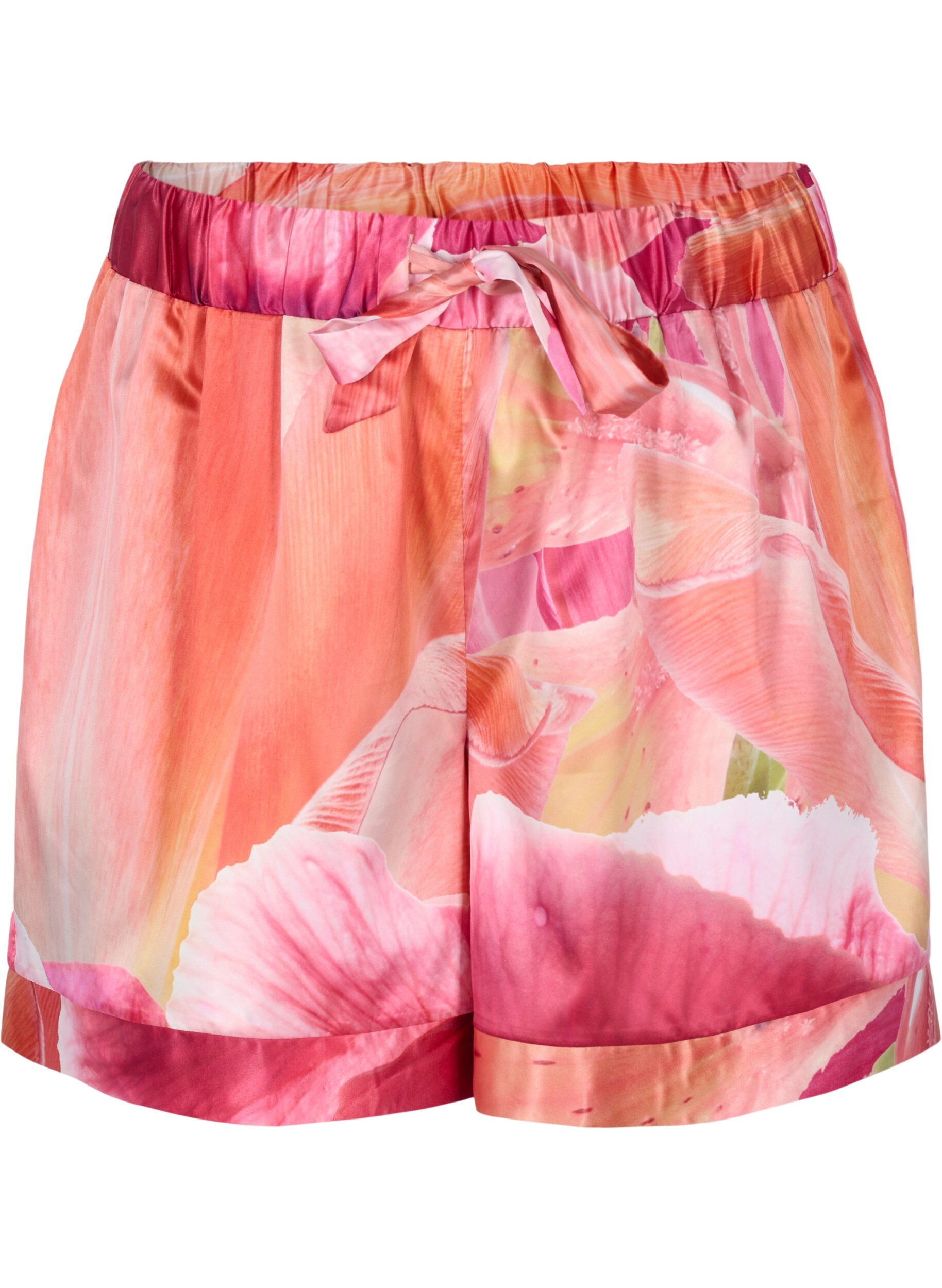 Zizzi Nachtshorts mit Muster und Kordelzug, Orange Pink AOP, Packshot image number 0