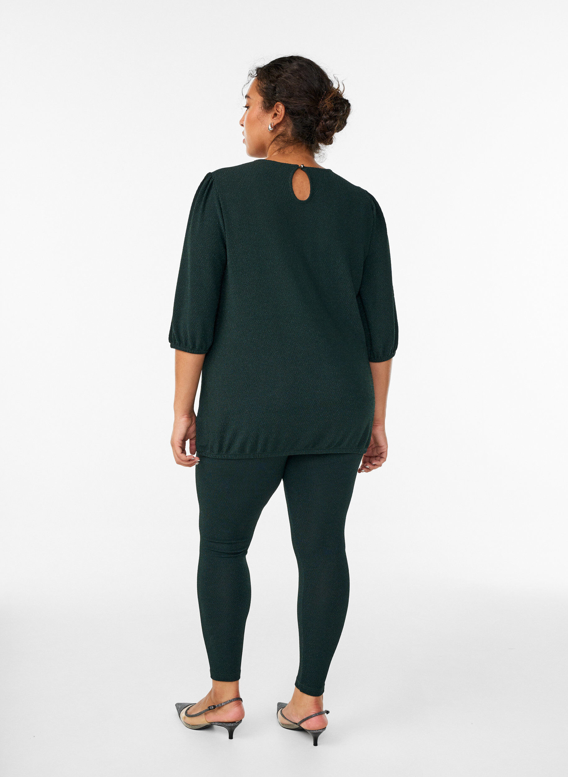 Zizzi Leggings mit Glitzermuster, Gr&uuml;n, Model image number 2