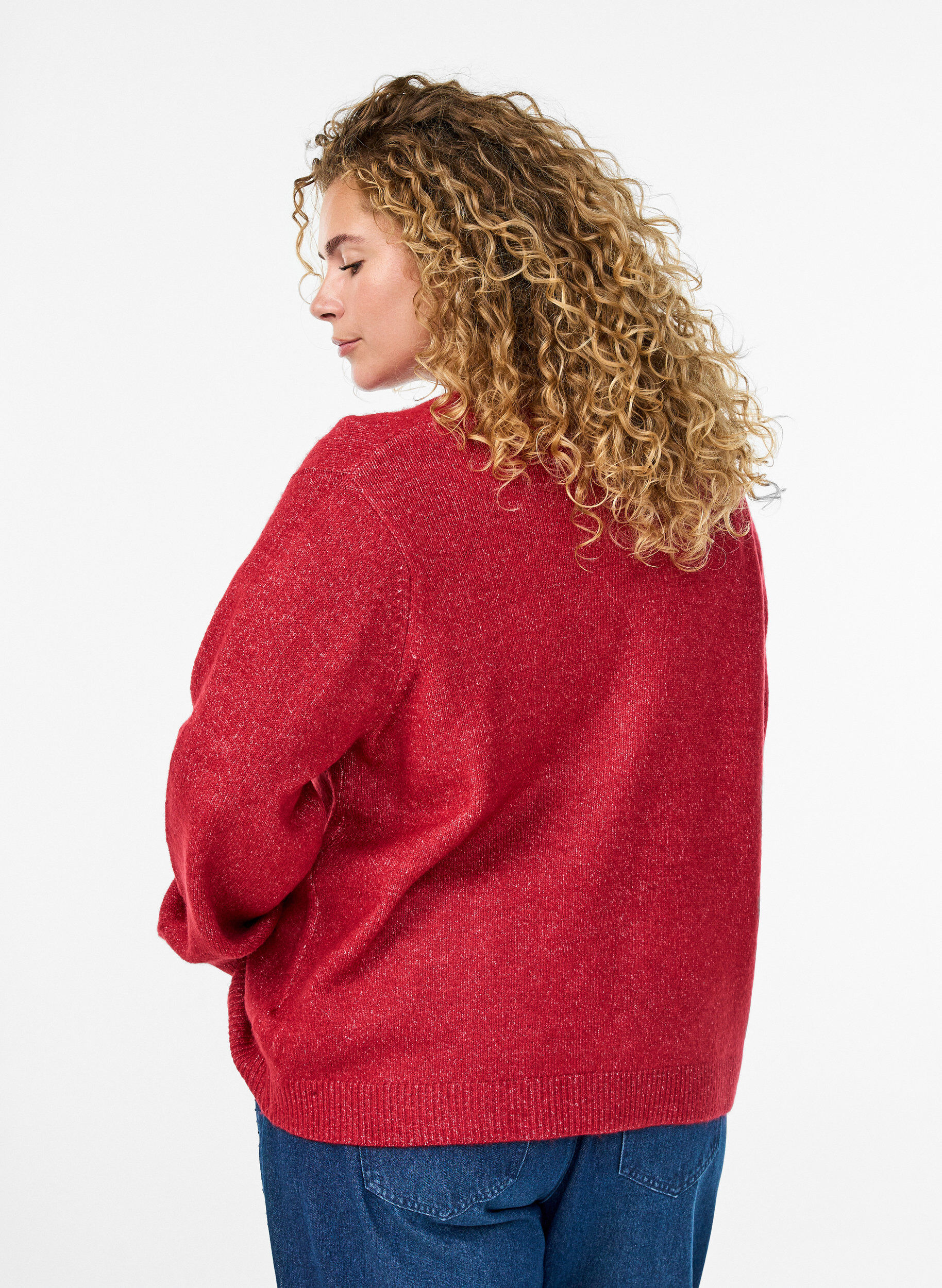 Zizzi Strickjacke mit Perlmuttkn&ouml;pfen, Rot, Model image number 2
