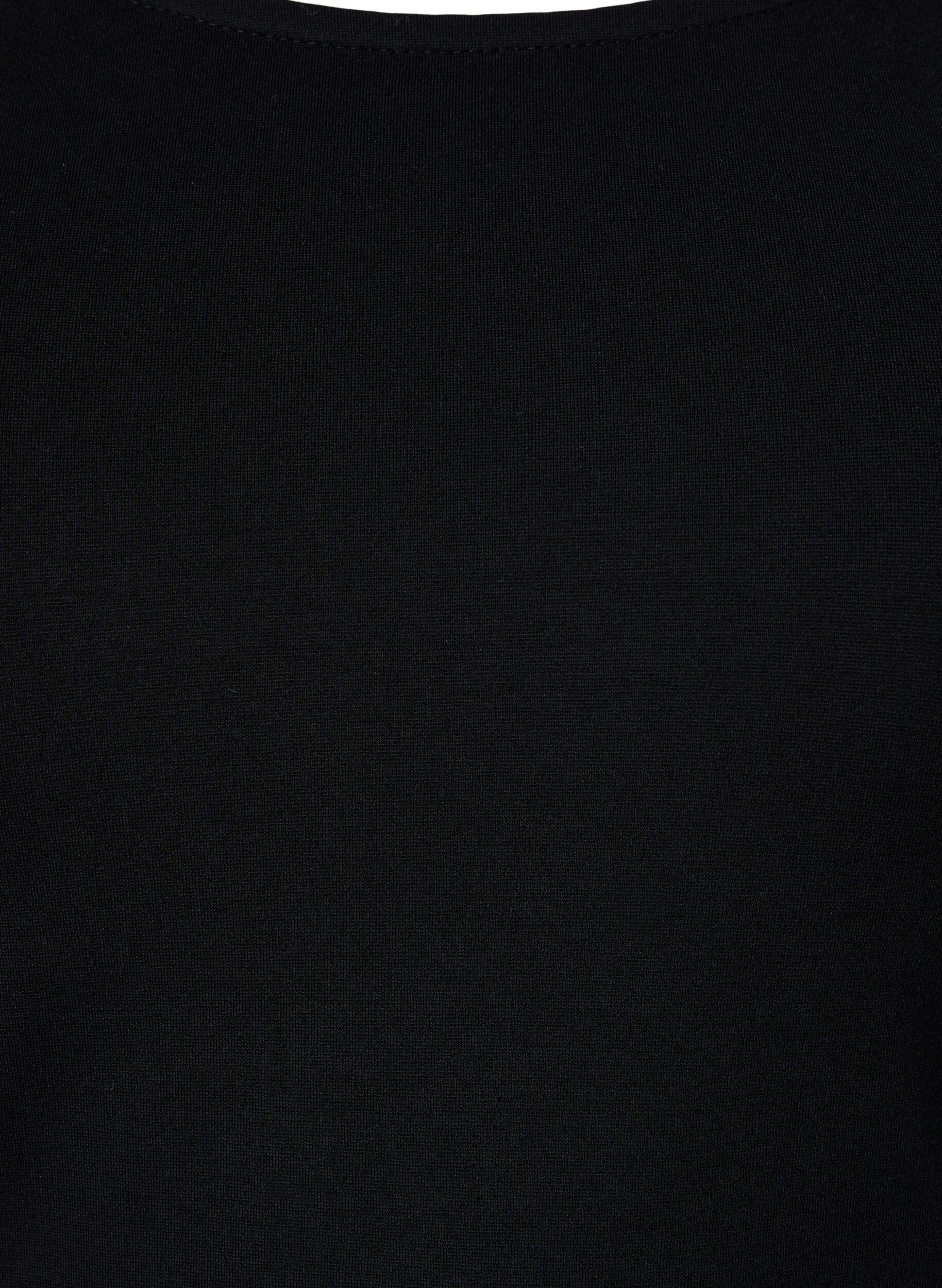 Zizzi Unifarbenes Kleid mit 3/4 &Auml;rmeln und Schlitz, Black, Packshot image number 2