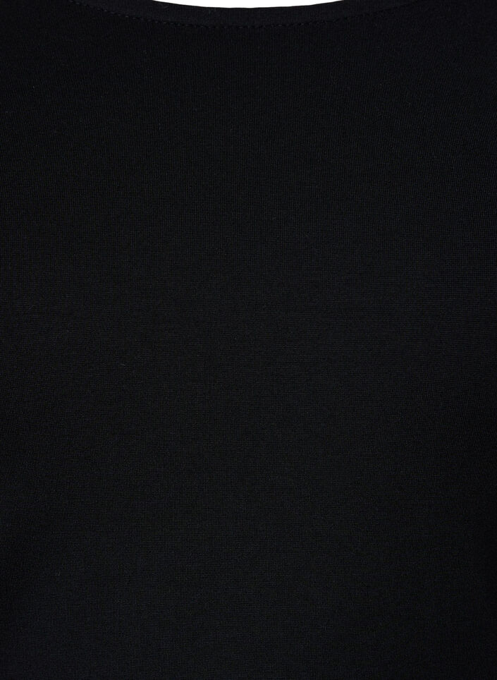 Unifarbenes Kleid mit 3/4 Ärmeln und Schlitz, Black, Packshot image number 2