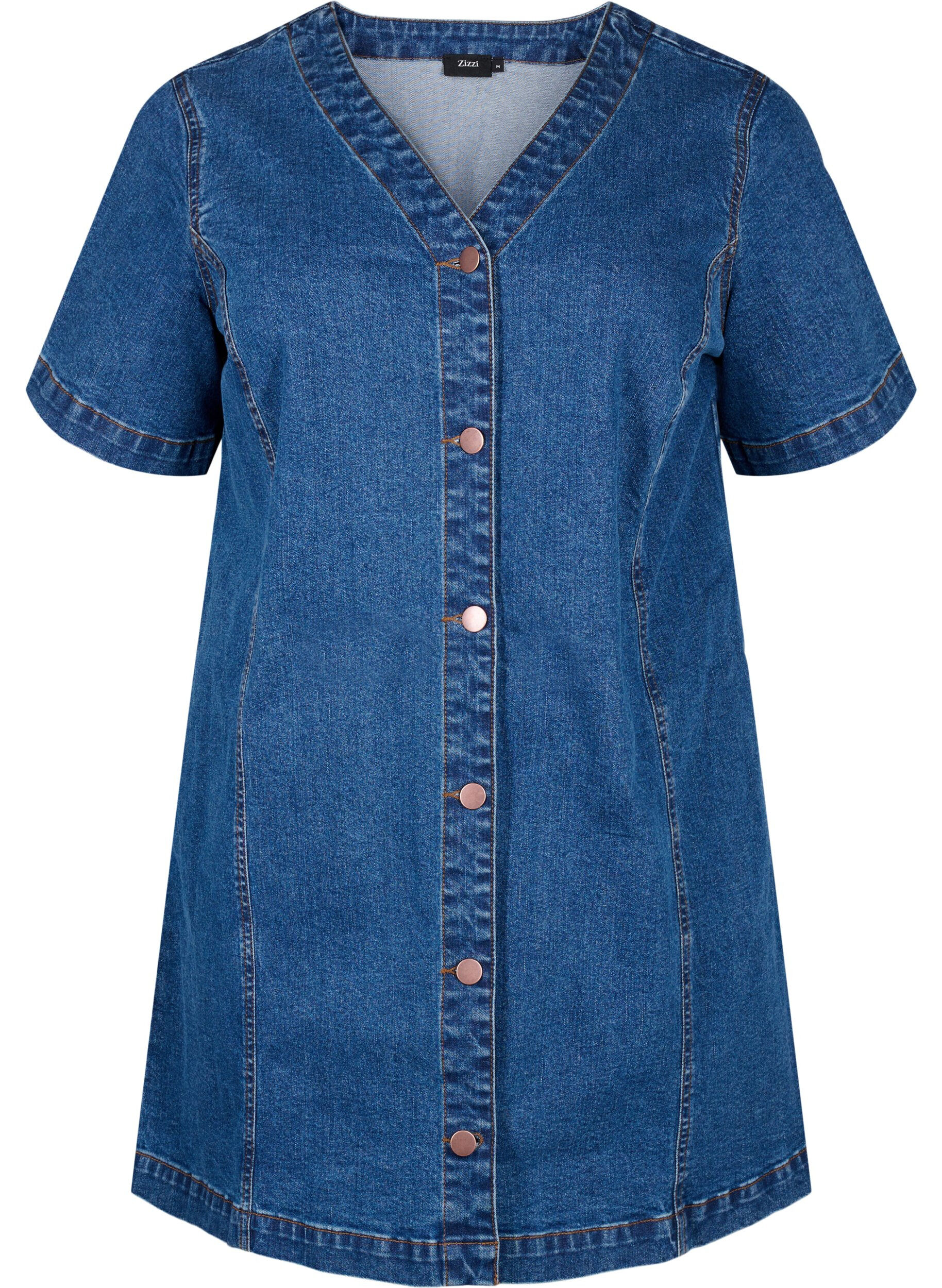 Zizzi Kurzes Jeanskleid mit V-Ausschnitt, Blau, Packshot image number 0