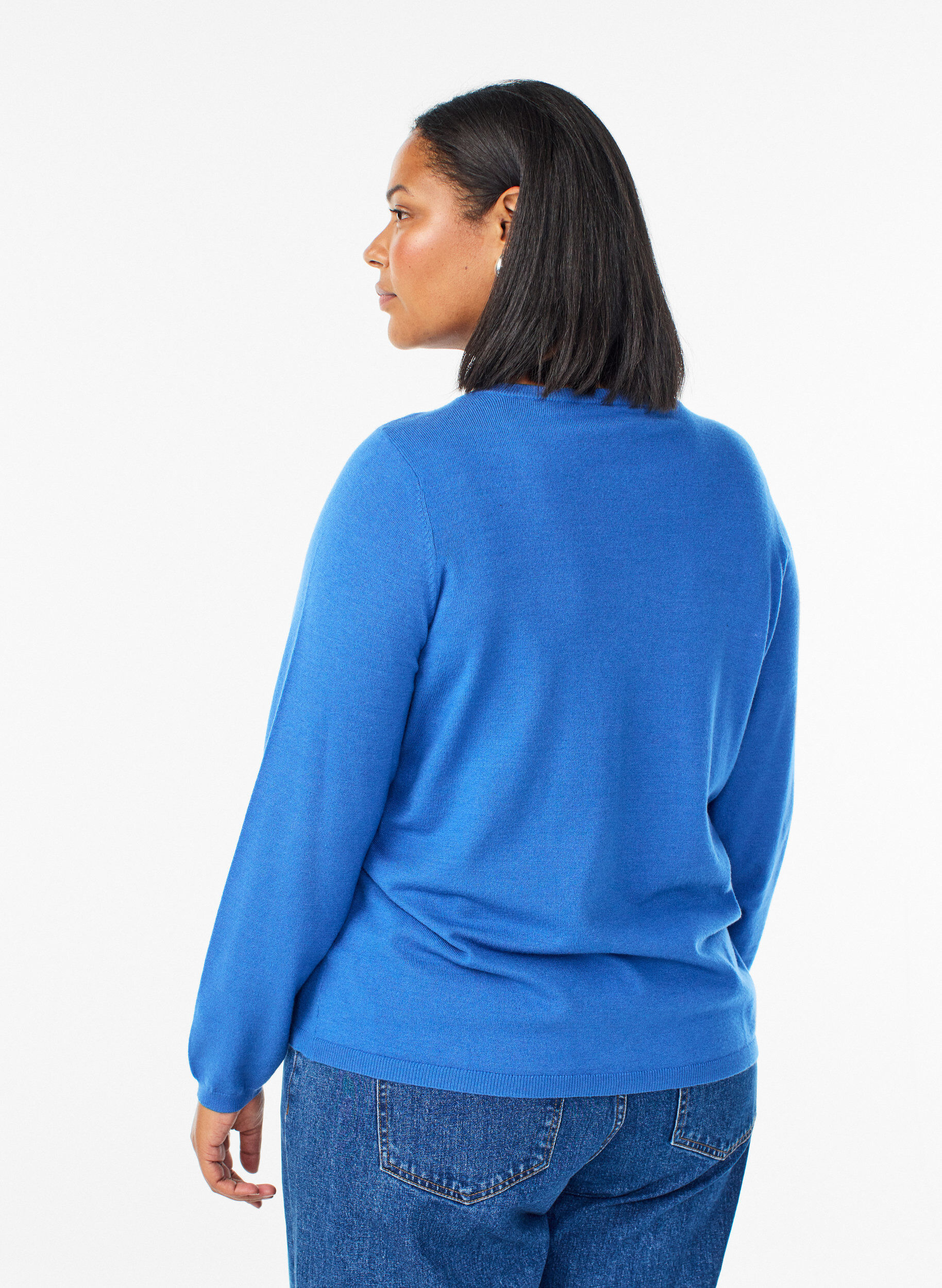 Zizzi Cardigan mit runden Kn&ouml;pfen, Blau, Model image number 2