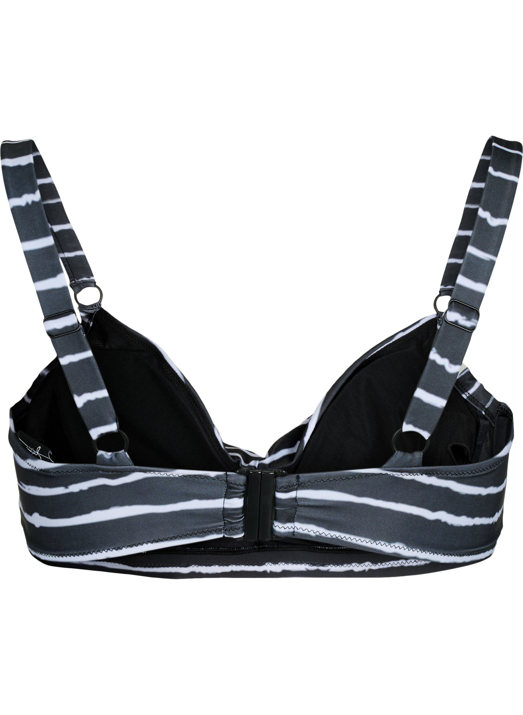 Zizzi Bedruckter Bikini BH mit B&uuml;gel, Black White Stripe, Packshot image number 1