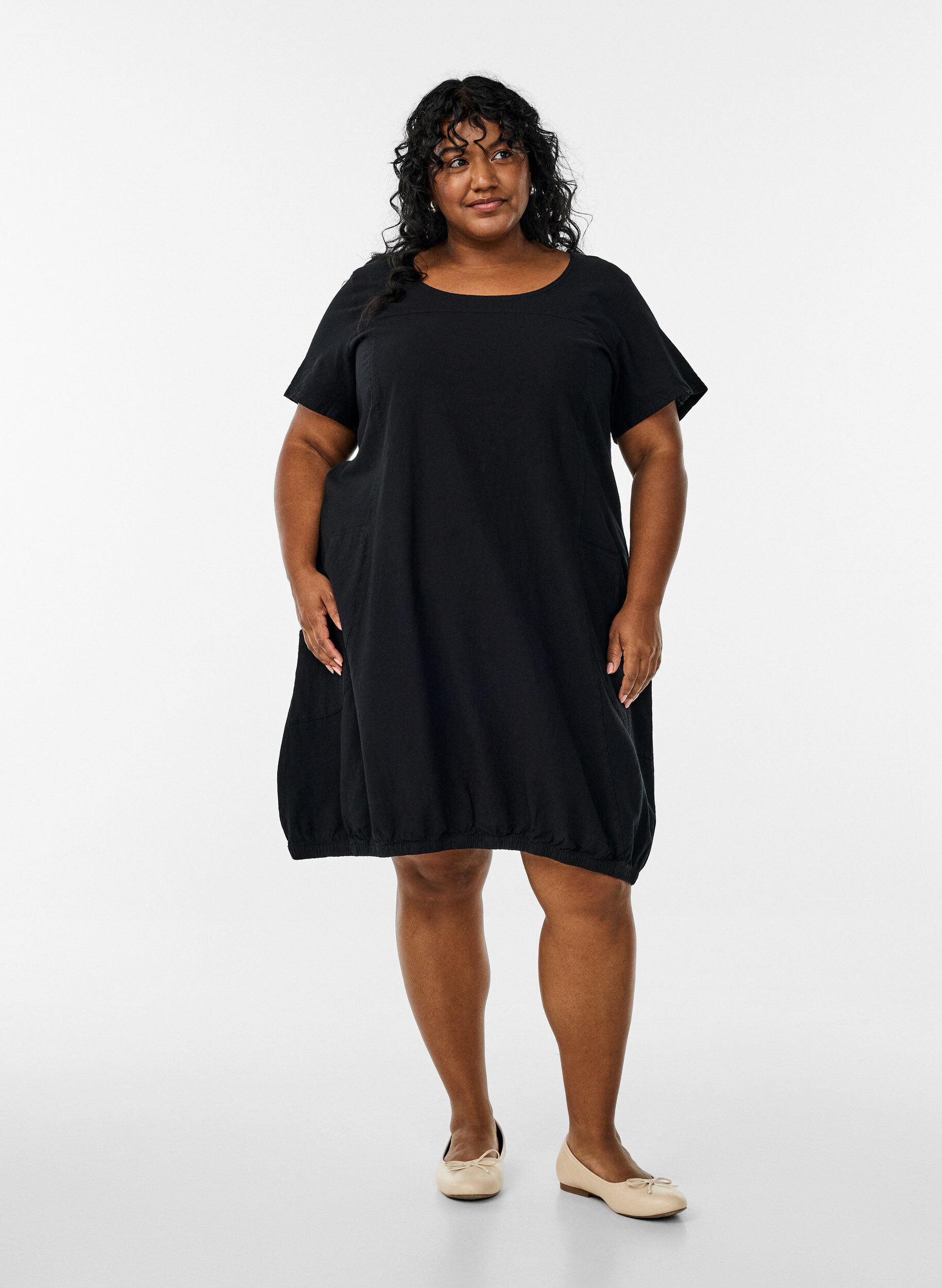 ZizziKurzarm Kleid aus Baumwolle, Schwarz, Model image number 1