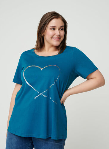 Kurzarm T-Shirt mit Print, Blue Coral, Model image number 0