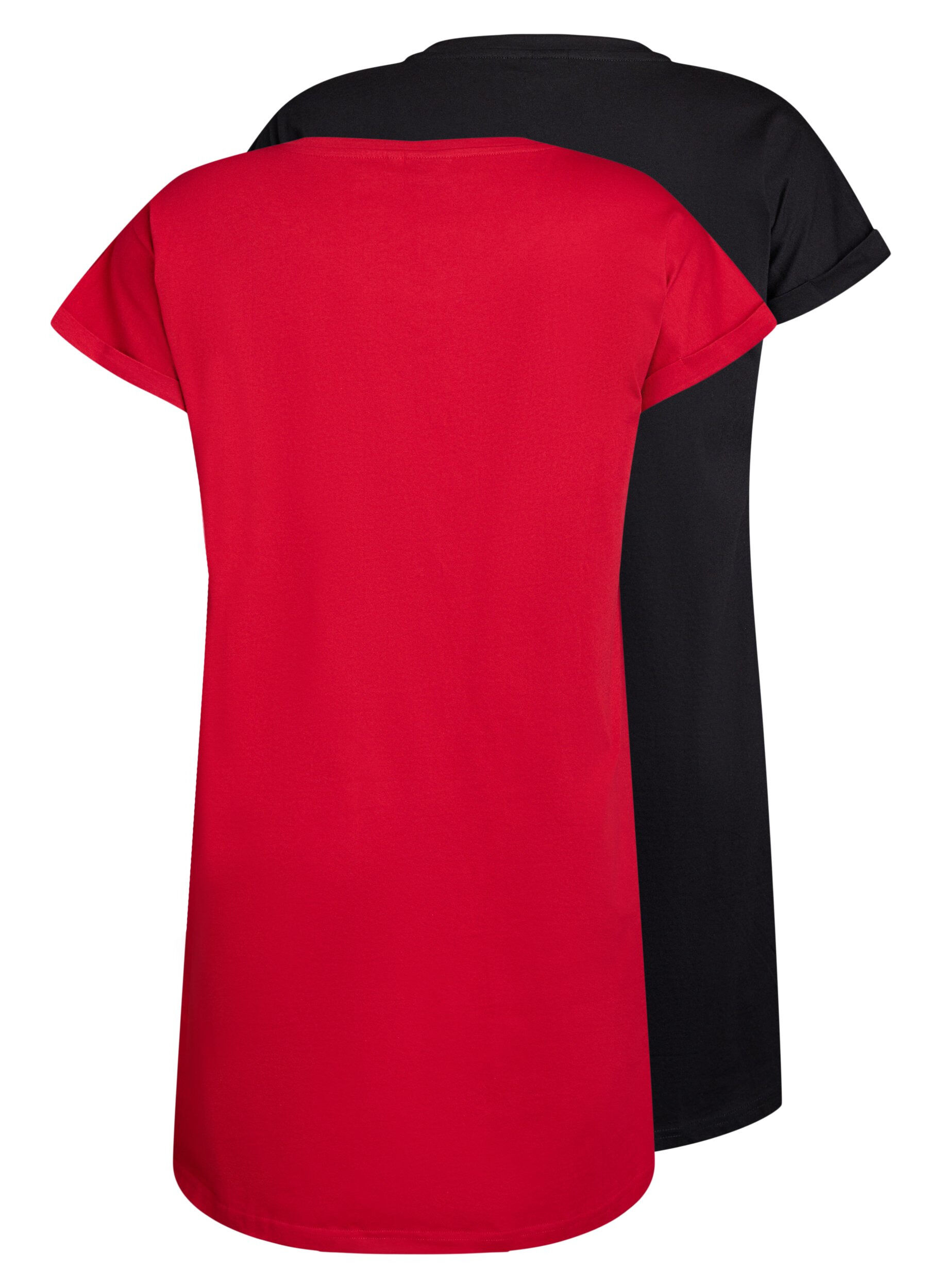 Zizzi 2er-Pack T-Shirt-Kleid mit kurzen &Auml;rmeln, Rot, Packshot image number 1