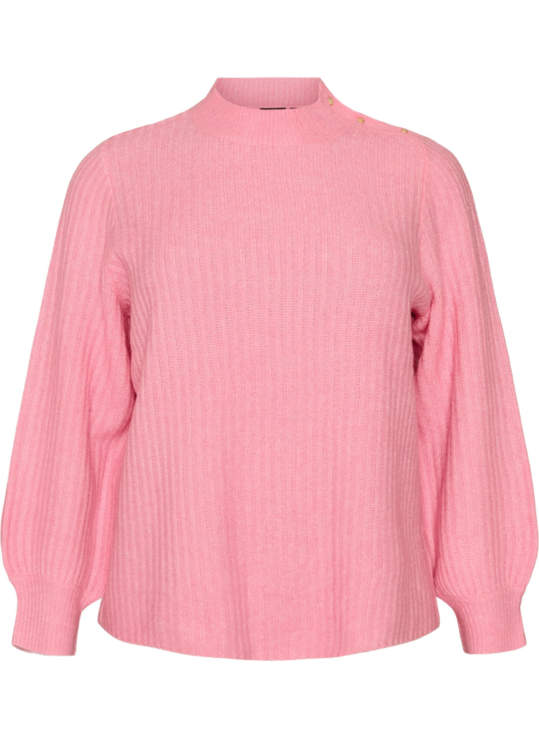 ZizziPullover aus Rippstrick mit Puff&auml;rmeln und Kn&ouml;pfen, Pink, Packshot image number 0
