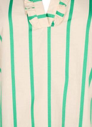 Gestreifte Tunika aus Baumwolle mit Smok und Rüschen, Beige Green Stripe, Packshot image number 2