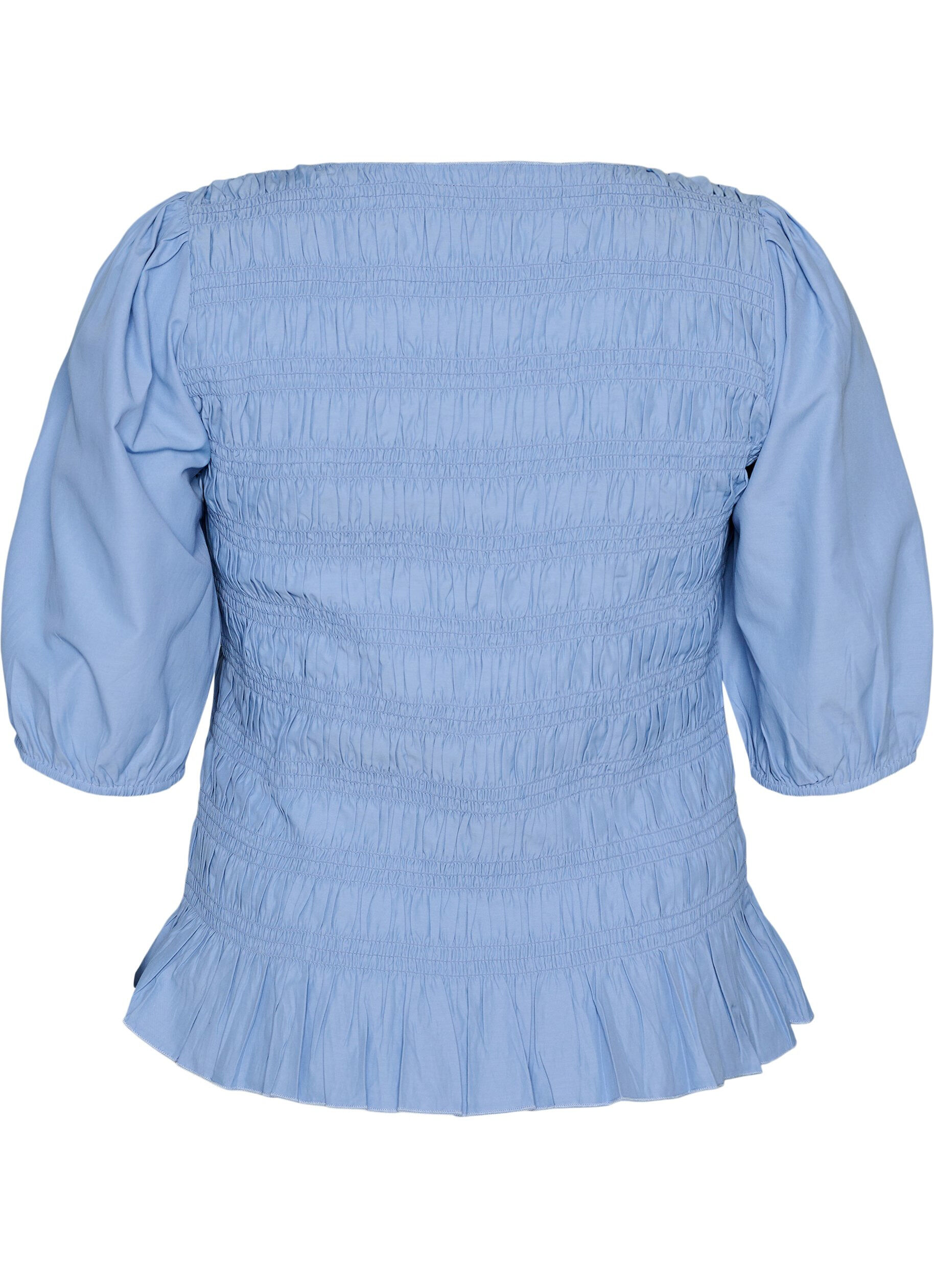 ZizziSmockbluse mit R&uuml;schensaum und U-Boot-Ausschnitt, Blau, Packshot image number 1