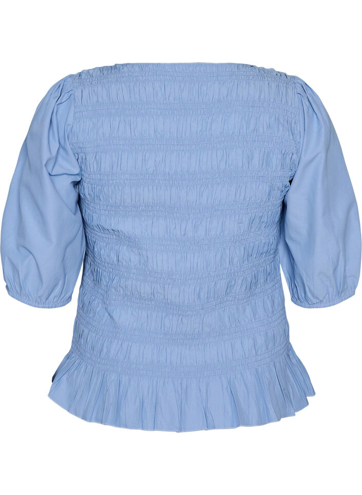 Smockbluse mit R&uuml;schensaum und U-Boot-Ausschnitt, Blau, Packshot image number 1