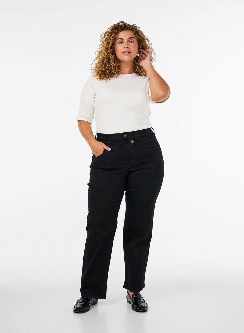 Gemma Jeans mit normaler Passform und hoher Taille, Schwarz, Model image number 0