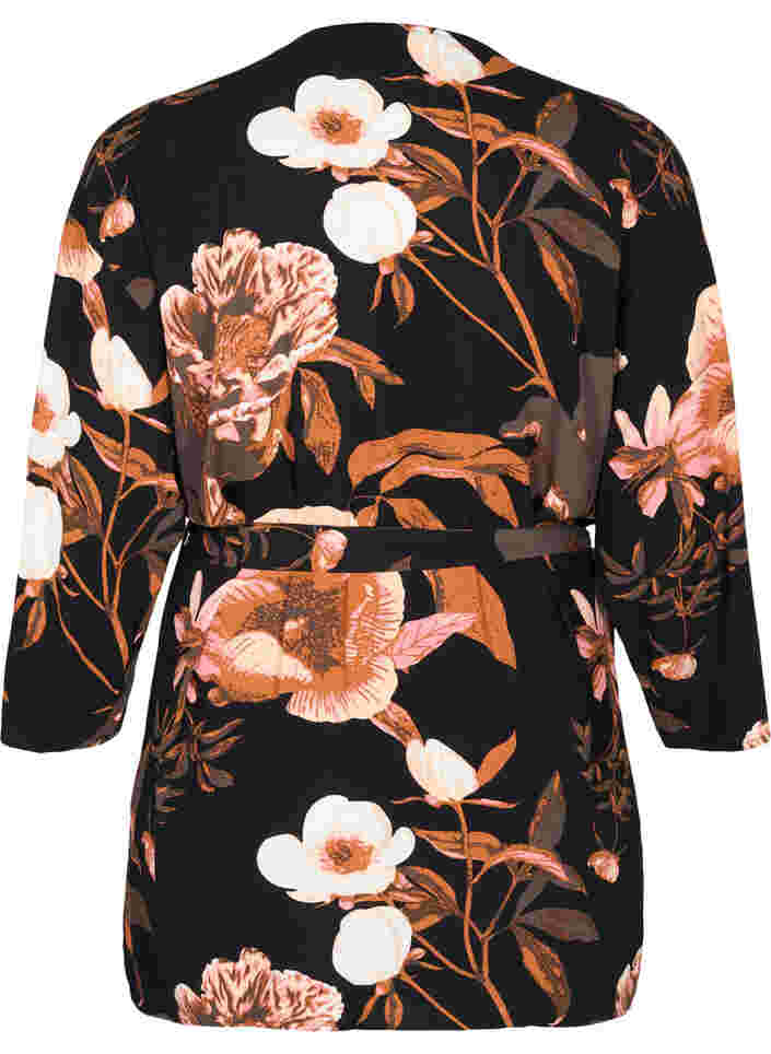 Kimono aus Viskose mit Blumenmuster, Black Flower AOP, Packshot image number 1