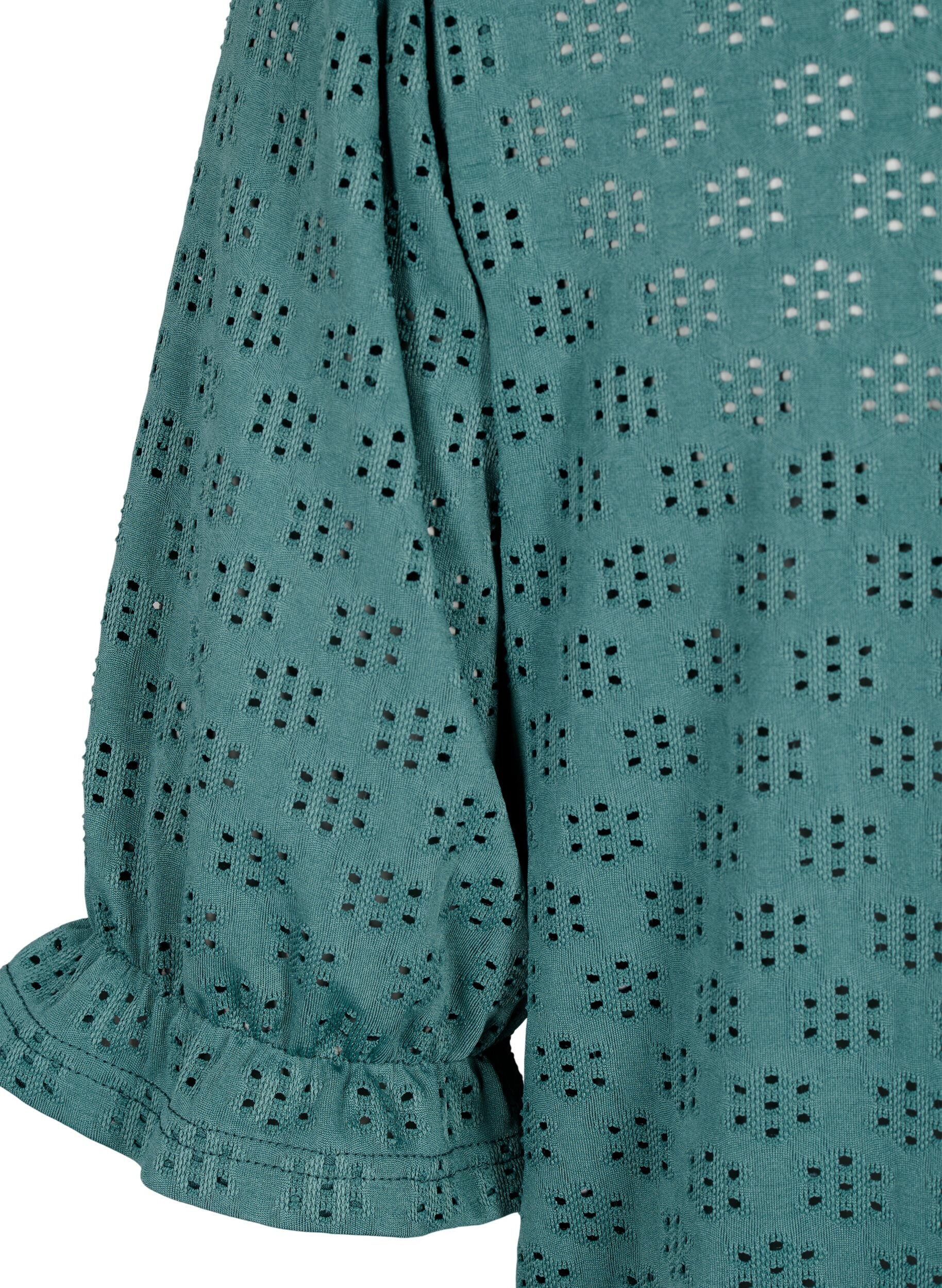 Zizzi Bluse mit V-Ausschnitt und Lochmuster, Sea Pine, Packshot image number 3