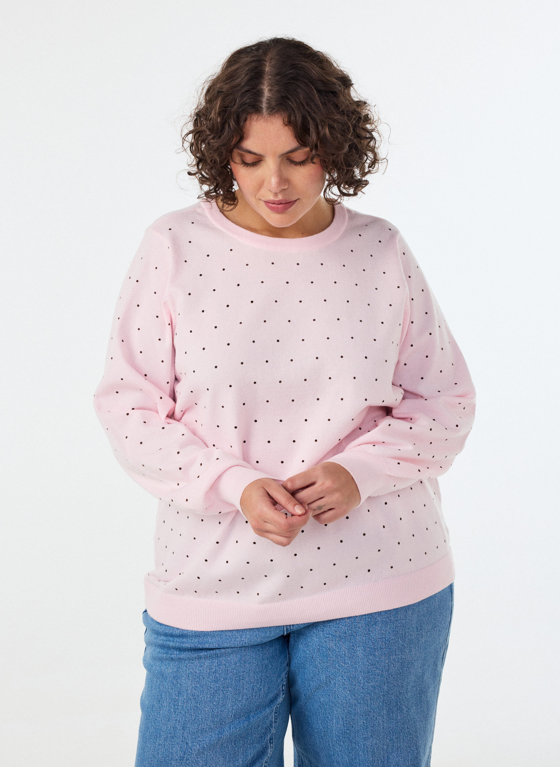 ZizziStrickbluse mit kleinen Punkten, Pink, Model image number 0