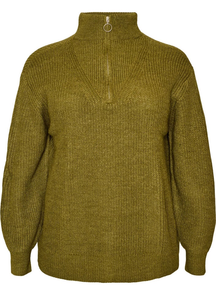 Strickpullover mit hohem Kragen und Rei&szlig;verschluss, Gr&uuml;n, Packshot image number 0