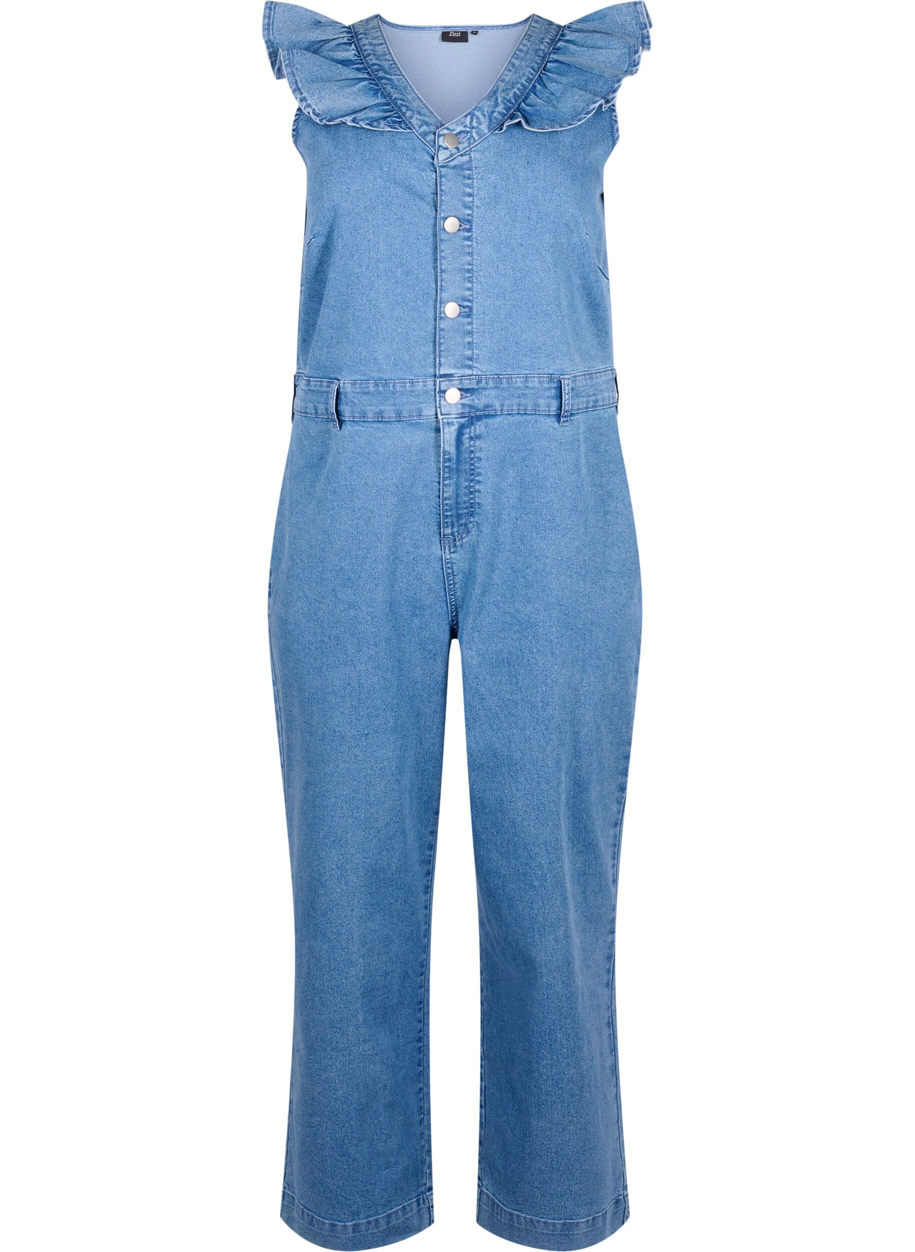 Zizzi Denim-Jumpsuit mit R&uuml;schen, Light Blue Denim, Packshot image number 0