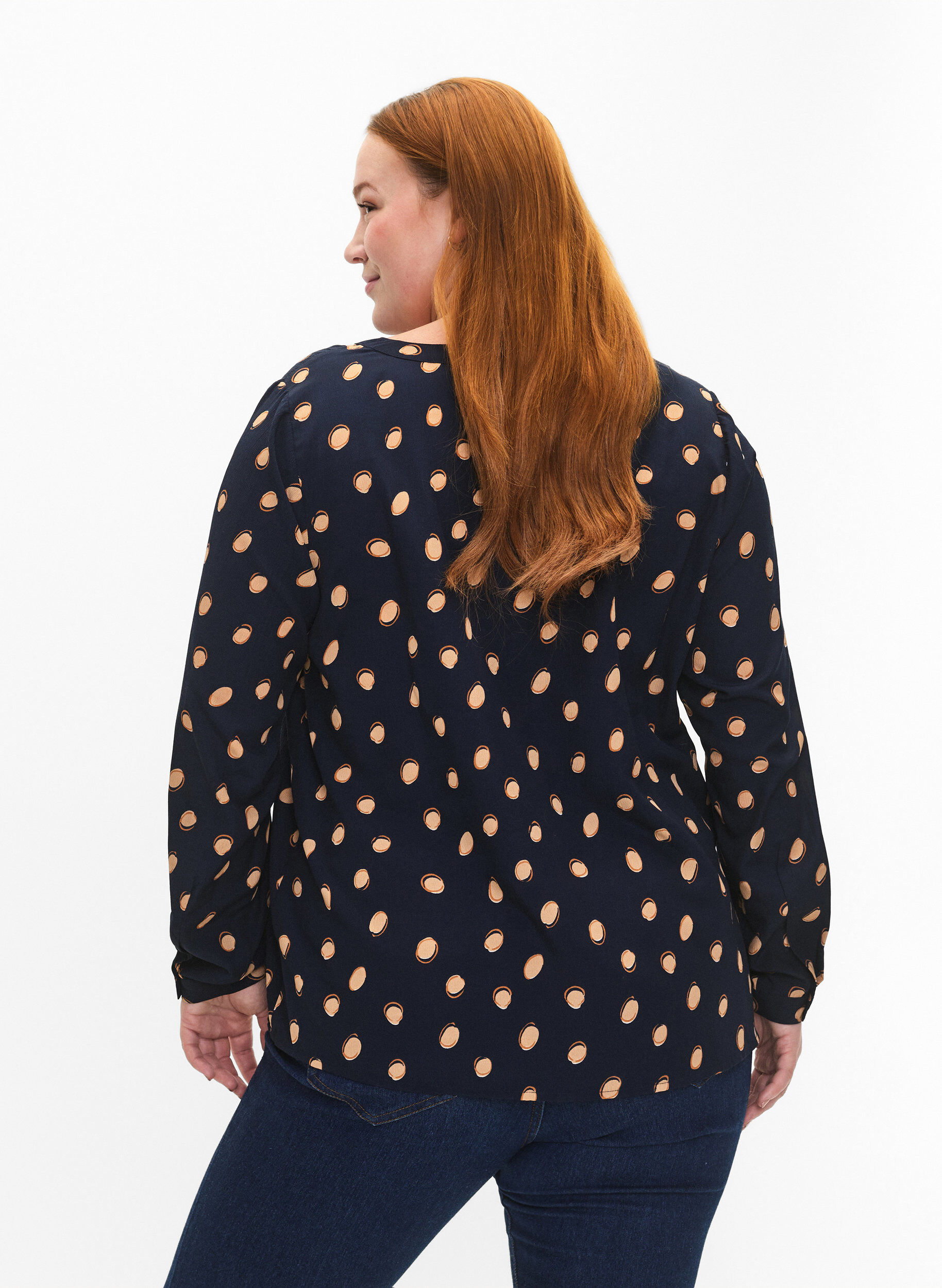 Zizzi FLASH &ndash; Lang&auml;rmlige Bluse mit Druck, Blue Double Dot, Model image number 1