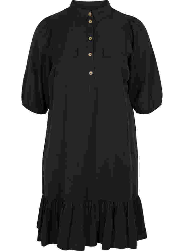 Kleid mit Rüschenbesatz und 3/4-Ärmeln, Black, Packshot image number 0