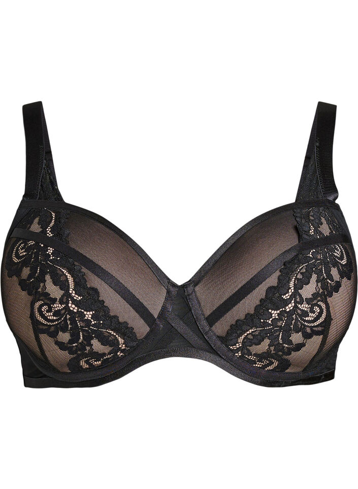 Vorgeformter B&uuml;gel-BH mit gebl&uuml;mter Spitze, Schwarz, Packshot image number 0