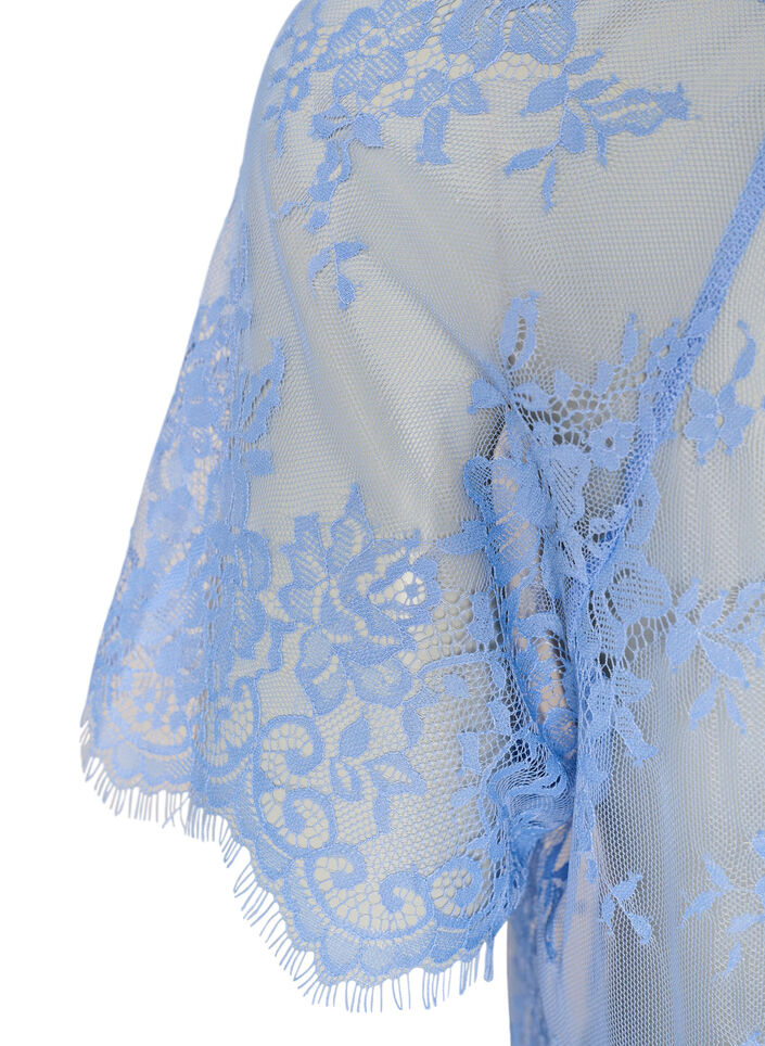 Kurz&auml;rmelige Spitzenbluse mit Bindeband, lila, Packshot image number 3