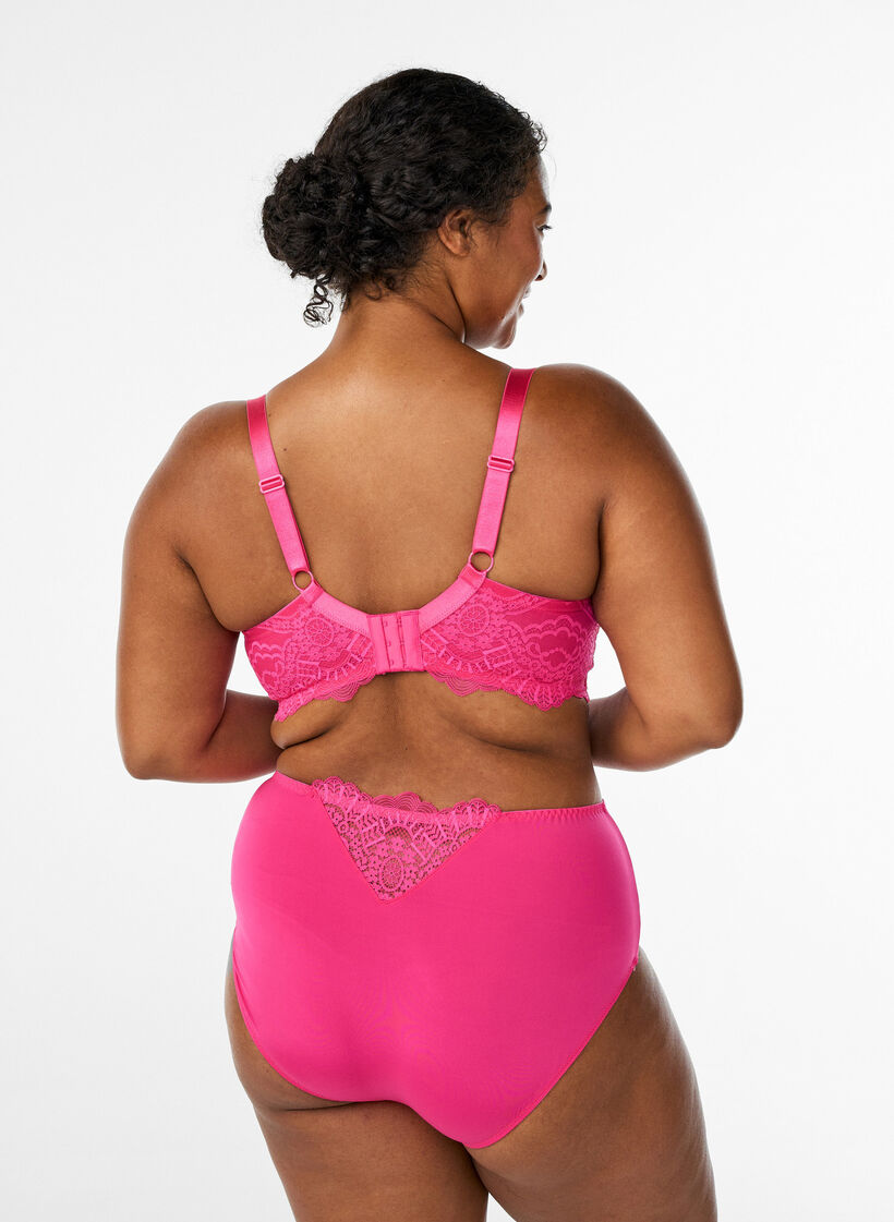 Slip aus Mikrofaser mit Spitzendetails, Pink, Model image number 1