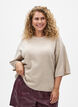 Locker sitzende Strickshirt mit kurzen Ärmeln, Beige, Model image number 0