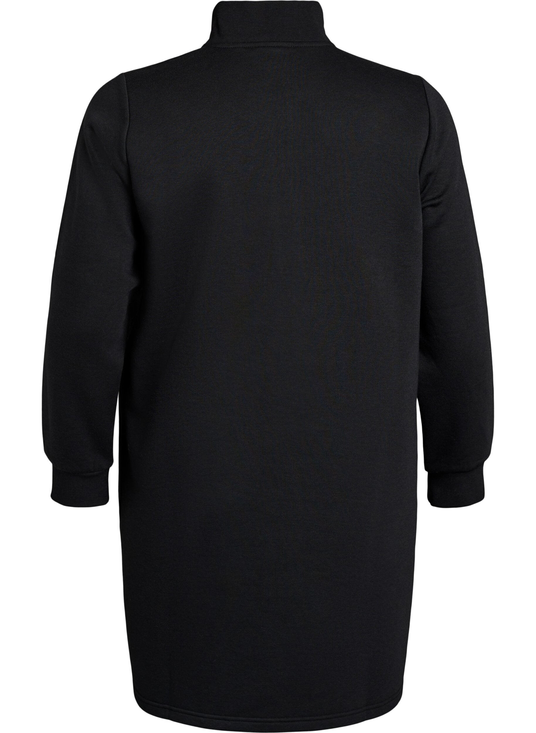 Zizzi Kurzes Sweatshirtkleid mit hohem Kragen, Schwarz, Packshot image number 1